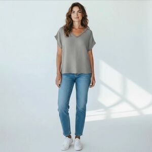 Charlie B Women’s High Low Top Crinkle Gause Size Large Sage Green